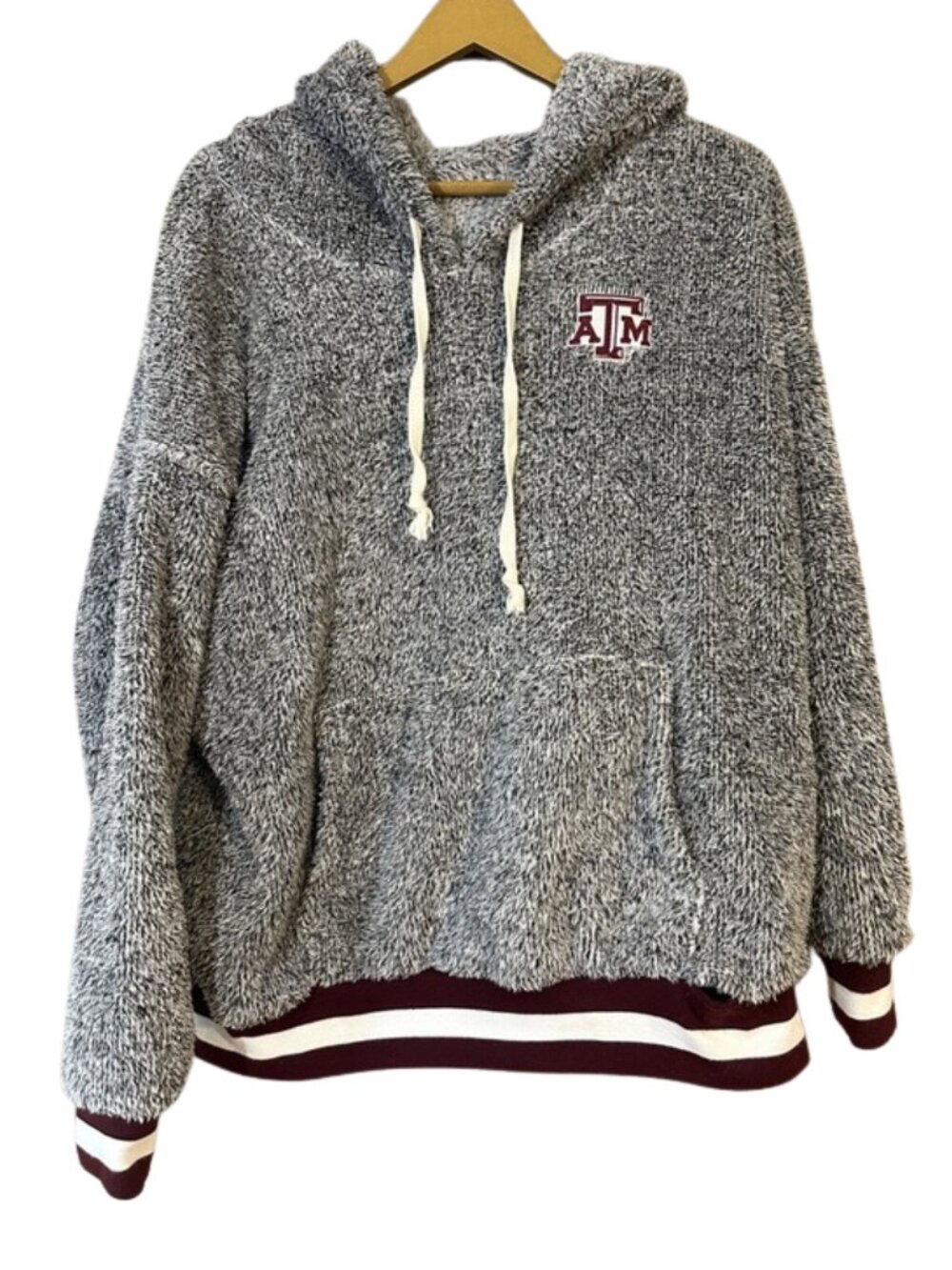 Spirit Jersey Texas A&M Sherpa Hoodie | Gray Fleece Aggies Pullover Sweatshirt
